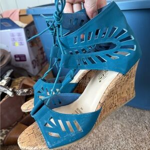 Teal Wedge Sandals